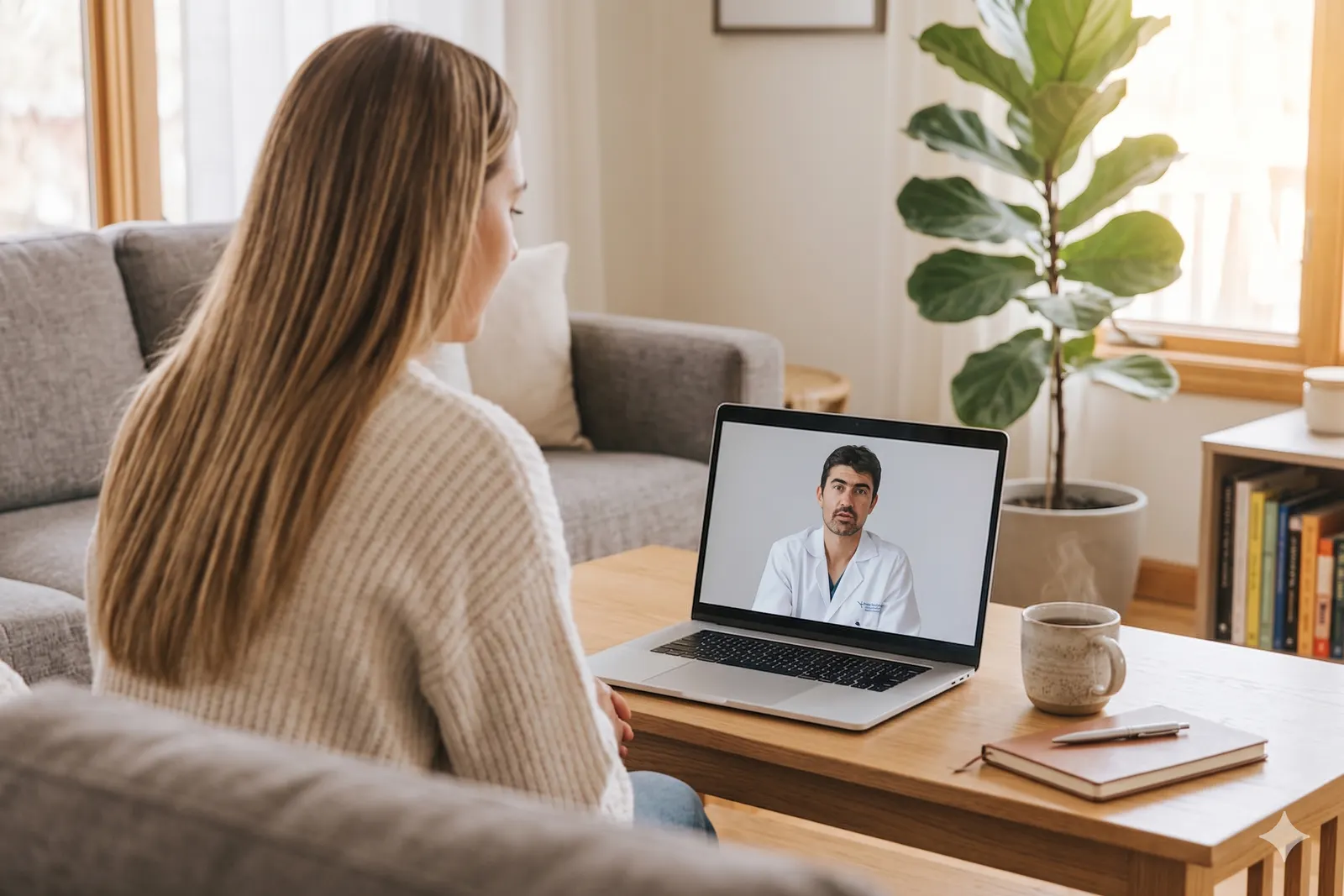 Patient in a telehealth video consultation with a provider